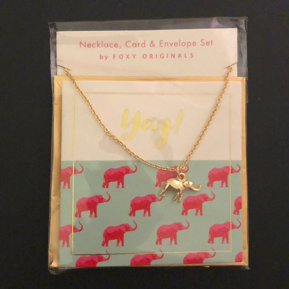 NEW Elephant Necklace, Card, and Envelop Set